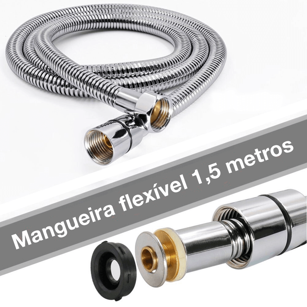 Mangueira Chuveiro 1,5m Aço Inox SAE 304 + Suporte | Hydro Shower Jet