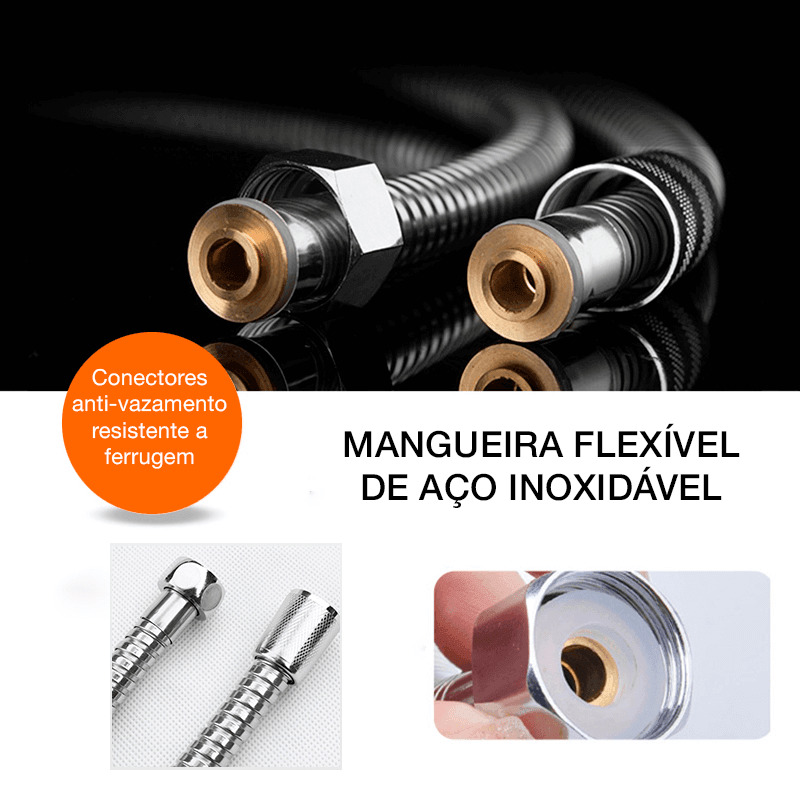 Mangueira Chuveiro 1,5m Aço Inox SAE 304 + Suporte | Hydro Shower Jet