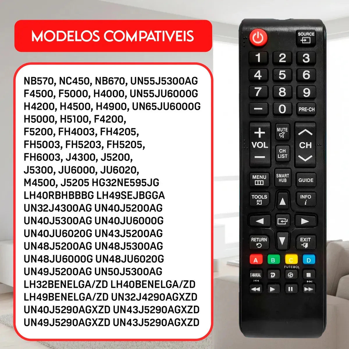 Controle Remoto Universal Compatível TV Samsung Smart Hub Alta Qualidade Pronto Para Uso Alcance Longo Resistente Durável Ideal Para Smart TV Led Lcd Plasma Funções Completo