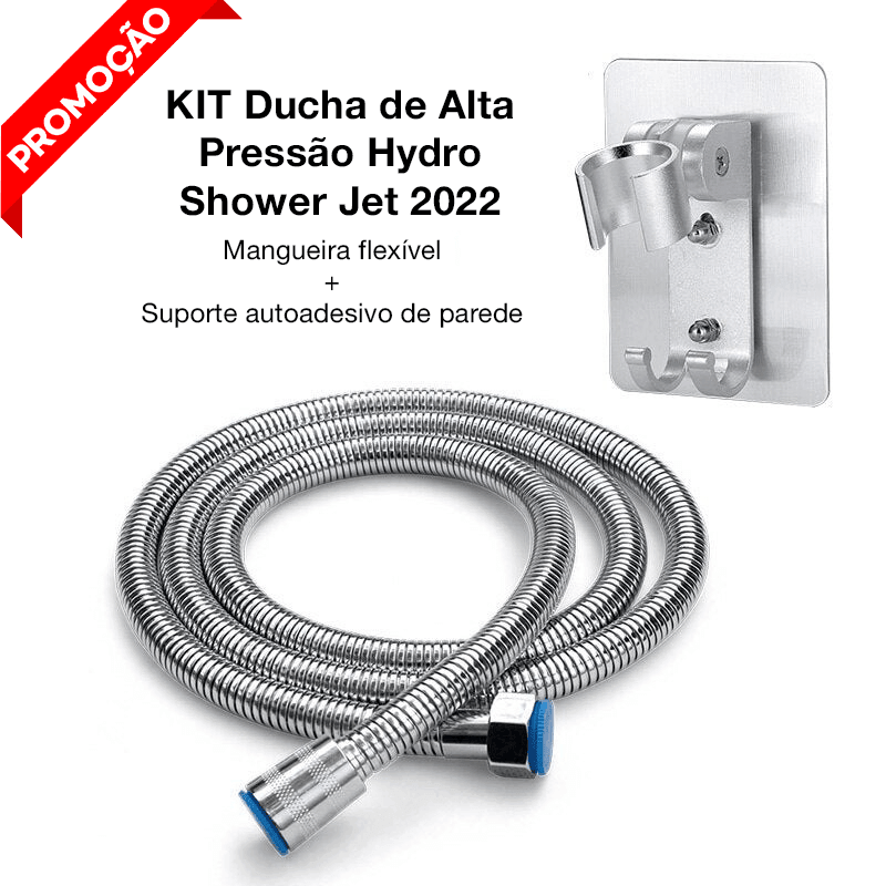 Mangueira Chuveiro 1,5m Aço Inox SAE 304 + Suporte | Hydro Shower Jet